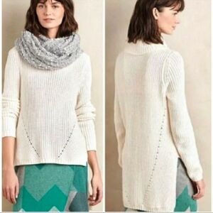 Anthropologie Moth White Turtleneck High Low Hem Sweater